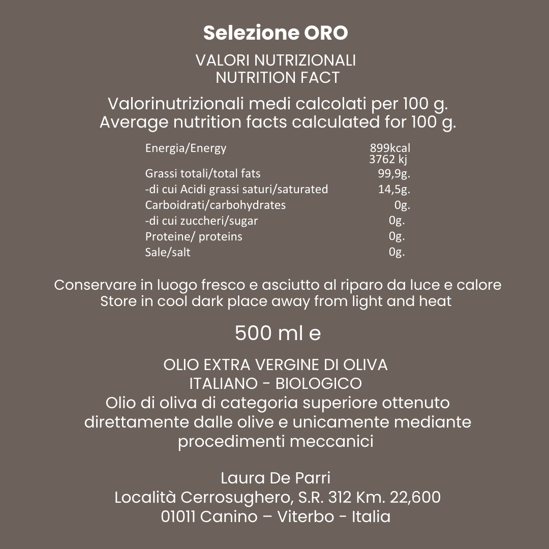 Olio Extra vergine di Oliva Selezione Oro 500ml – Bild 2