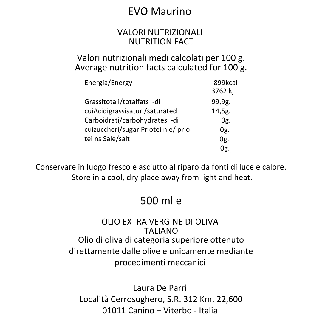 Olio Extra vergine di Oliva monocultivar Maurino Bottiglia da 500 ml – Bild 2