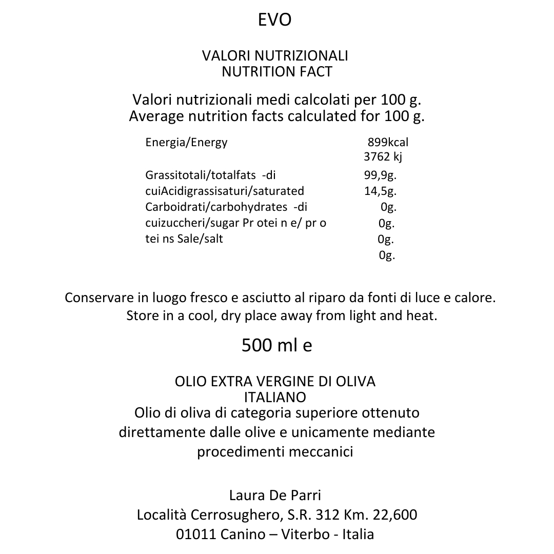 Olio Extra Vergine di Oliva Bottiglia da 500 ml - Image 2